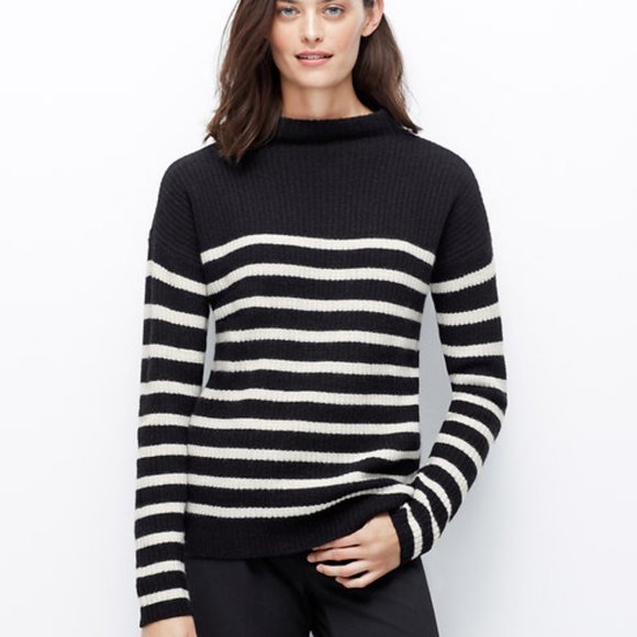 Ann Taylor XL Striped Funnel Neck Cashmere Sweater - Picture 1 of 6